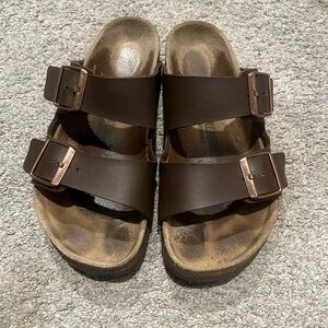 Birkenstock Brown Double Strap Sandals with Copper Buckles